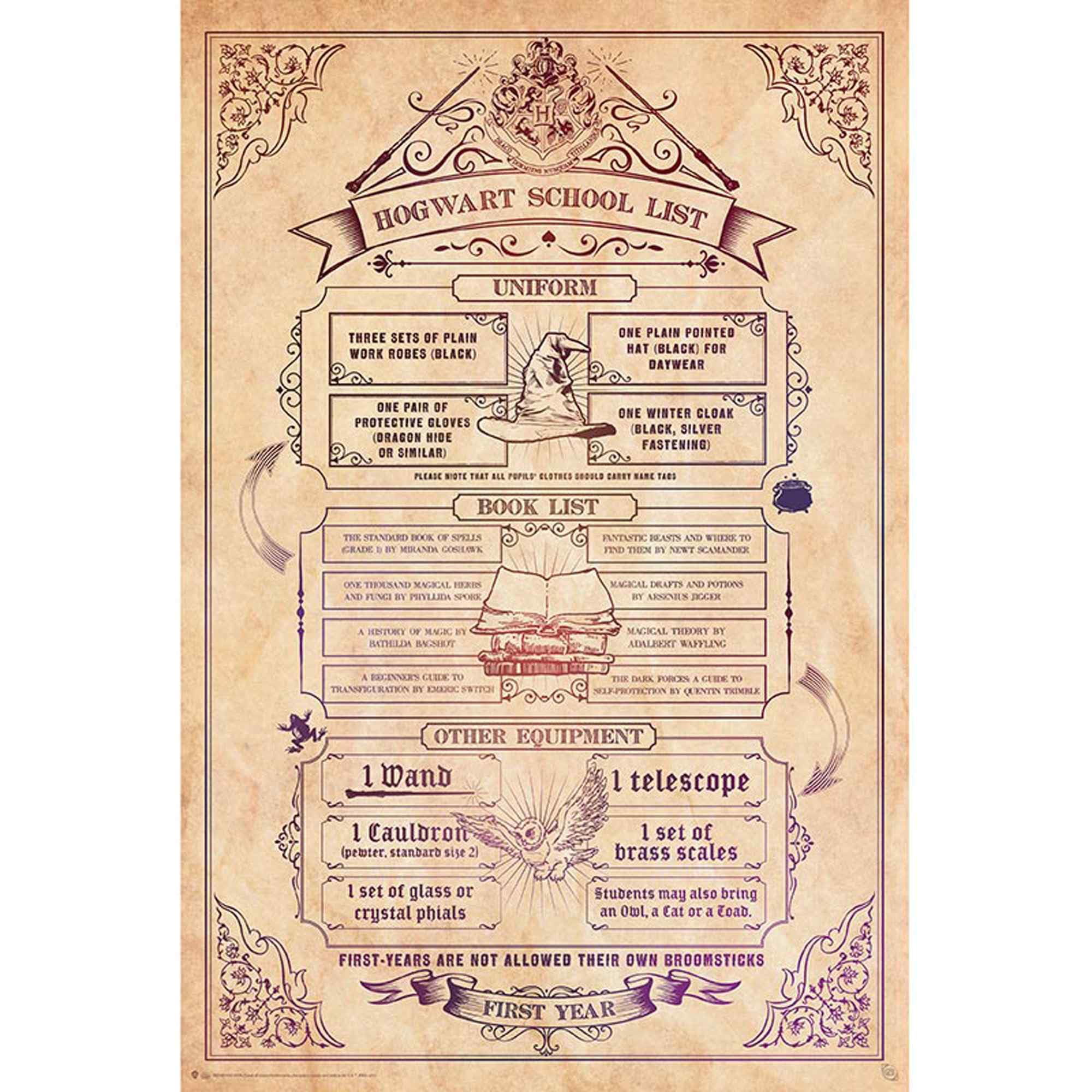 Harry Potter Poster Hogwarts School List